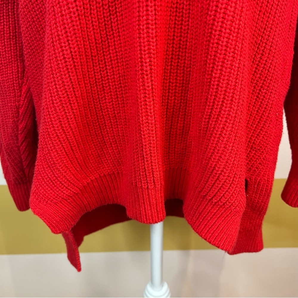 2/$25 Express Bright Red Striped Knit Woven Pullover Bold Chunky Thick Sweater S - Picture 11 of 15